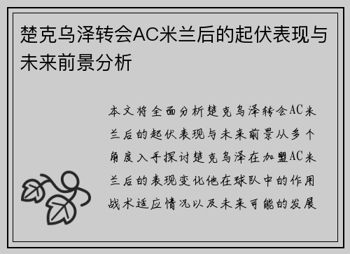 楚克乌泽转会AC米兰后的起伏表现与未来前景分析